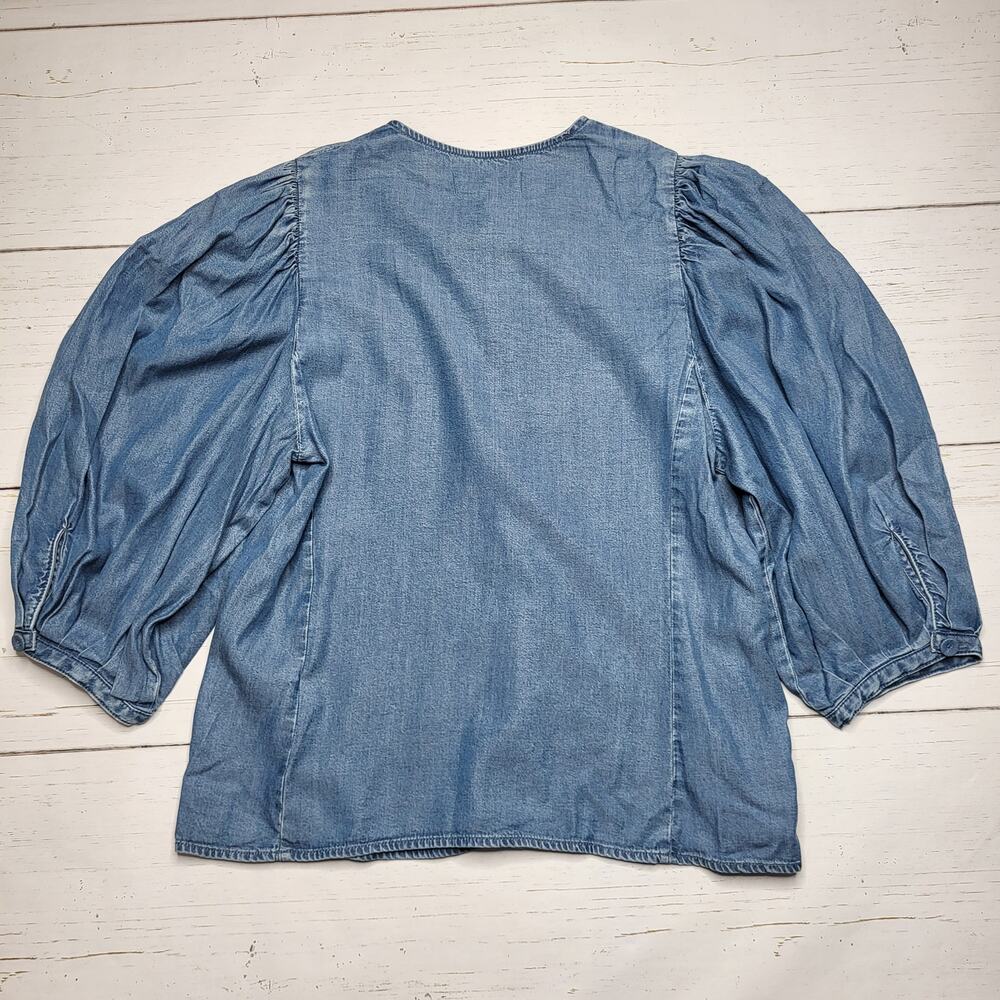 Madewell Denim Jean Puff Sleeve Button Up Top Lightweight Western Small 4 - Picture 4 of 10